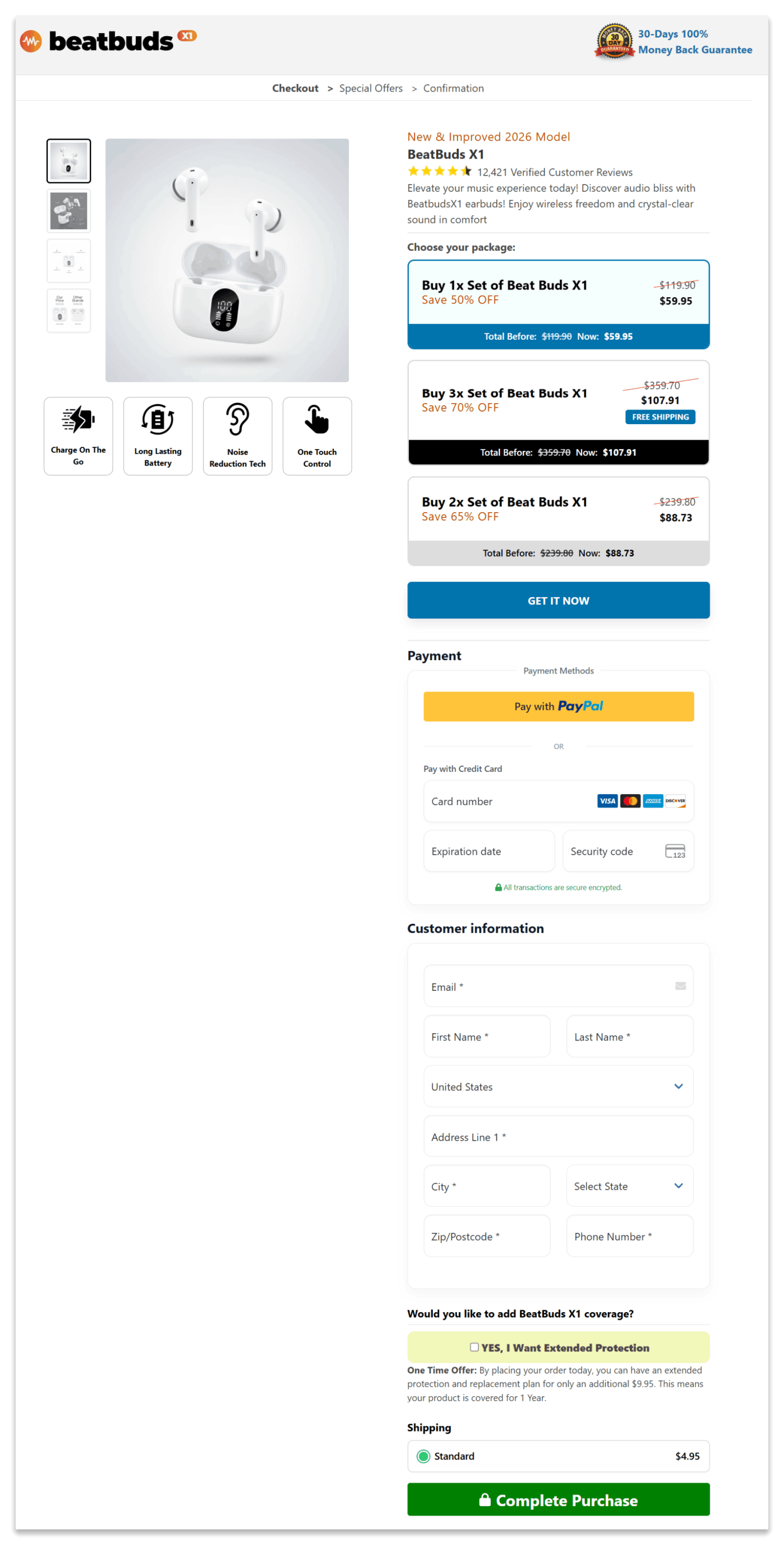 BeatBuds-X1-White Secure Checkout Page